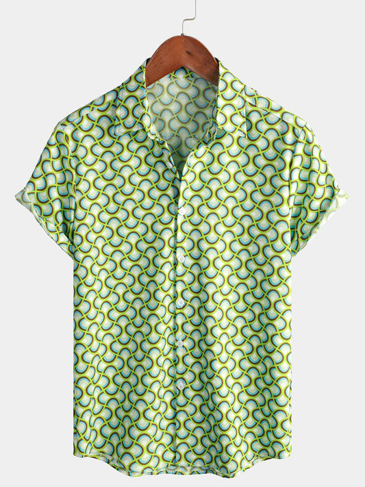 Men's Green Cool Summer Beach Short Sleeve Shirt