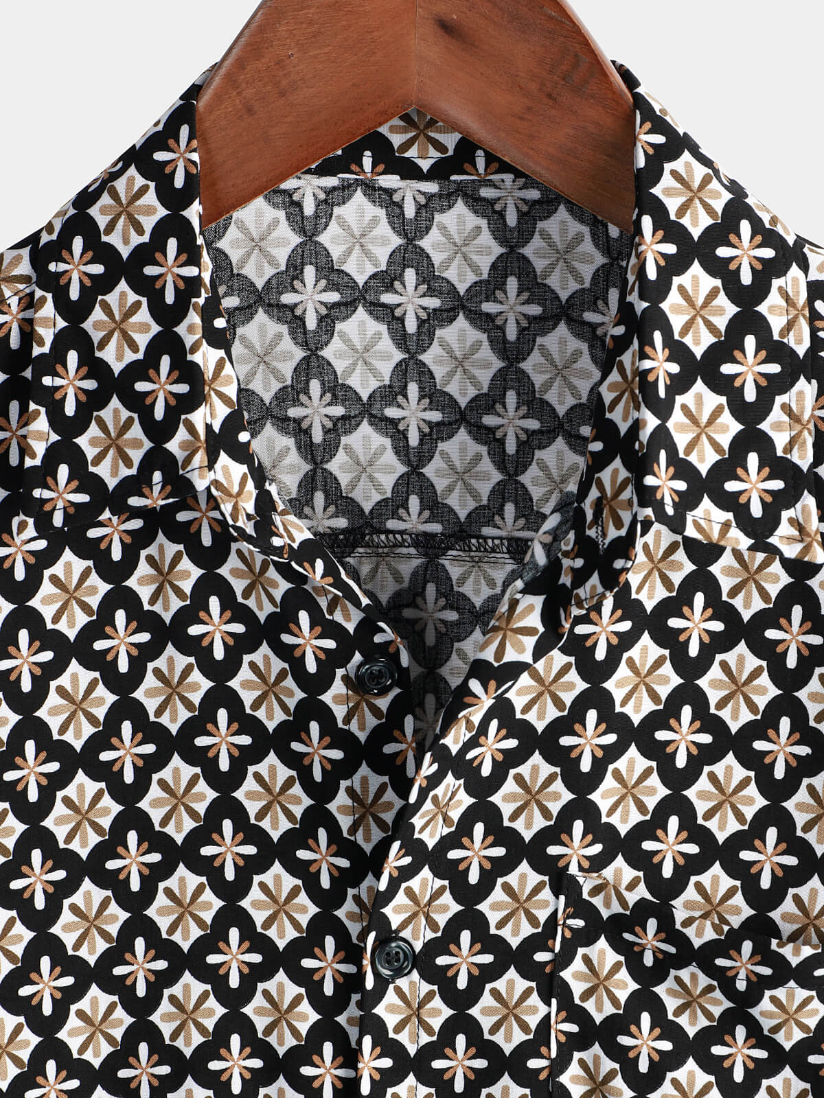 Men's Black Button Summer Beach Short Sleeve Shirt