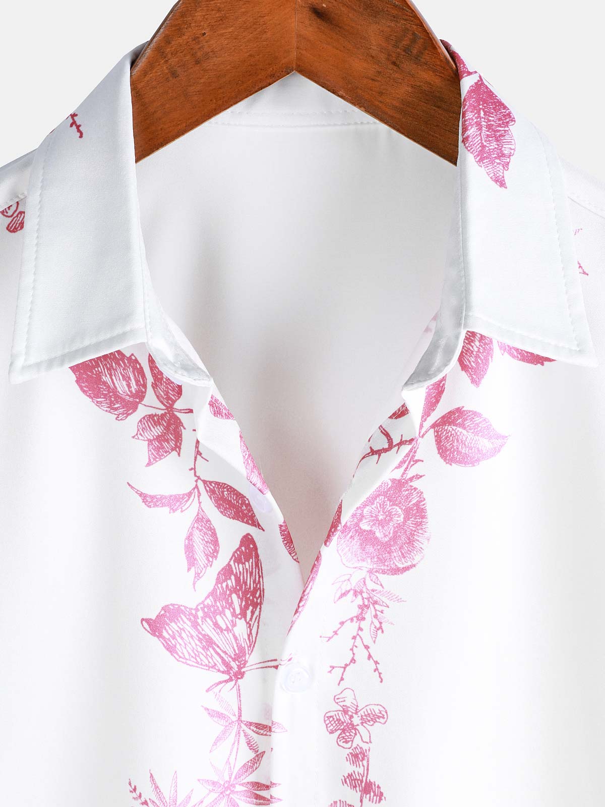 Men's Pink Floral Print Hawaiian Button Up Summer Beach Casual Collar Short Sleeve Shirt