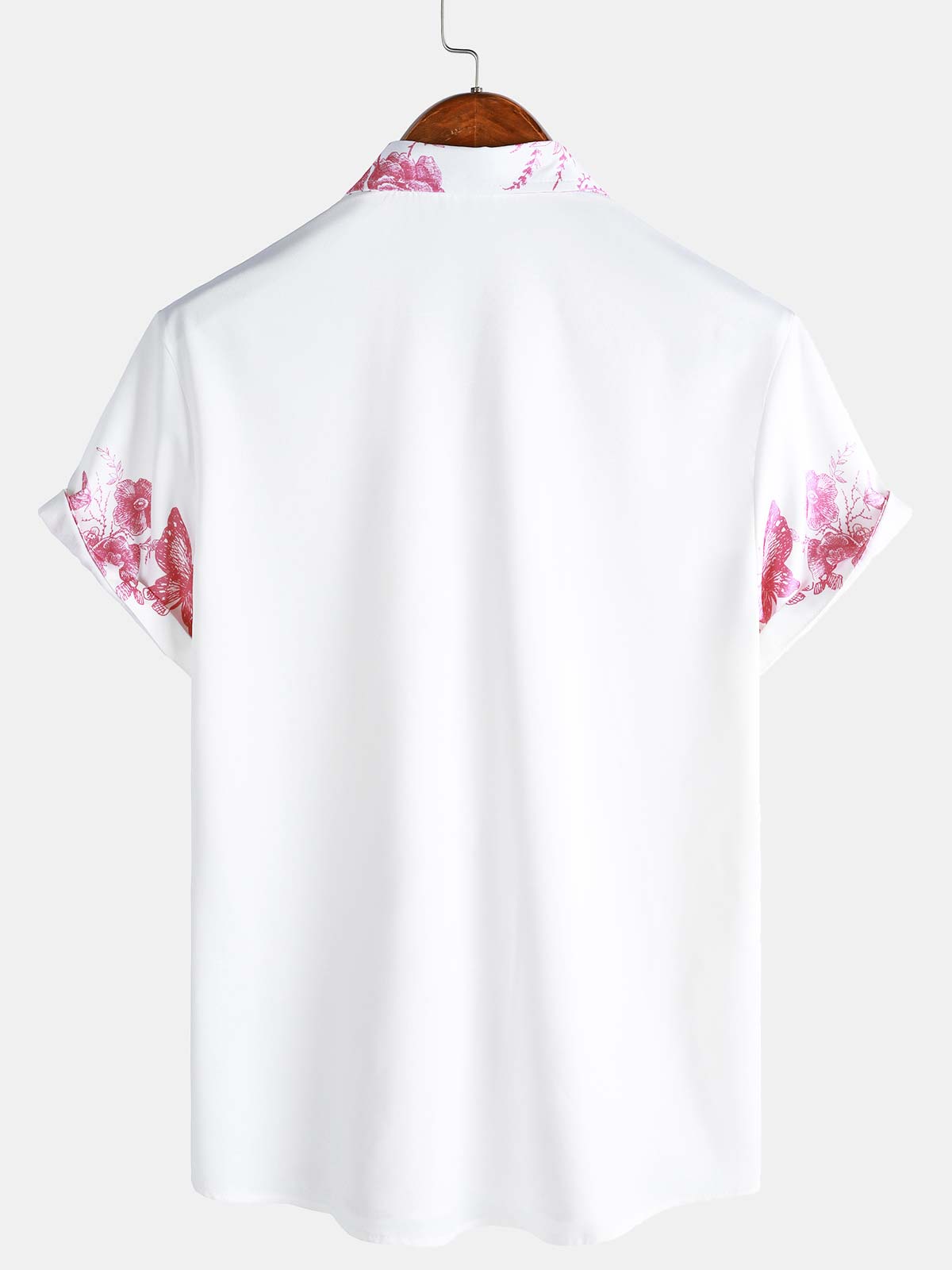 Men's Pink Floral Print Hawaiian Button Up Summer Beach Casual Collar Short Sleeve Shirt