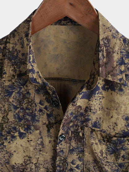 Men's Retro Floral Print Casual Short Sleeve Holiday Shirt