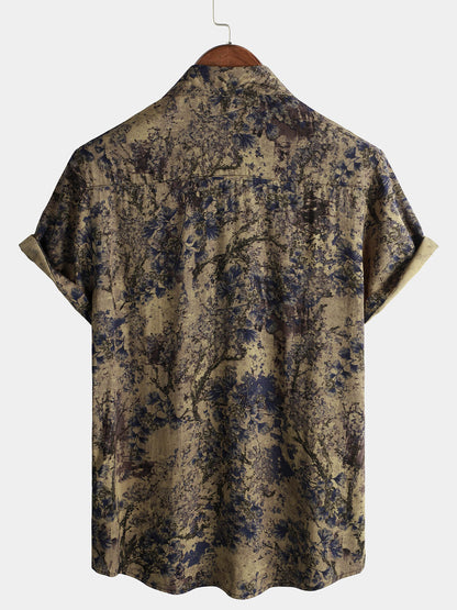Men's Retro Floral Print Casual Short Sleeve Holiday Shirt