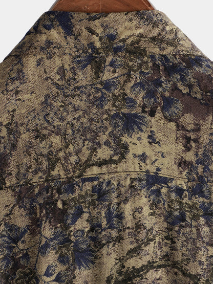 Men's Retro Floral Print Casual Short Sleeve Holiday Shirt