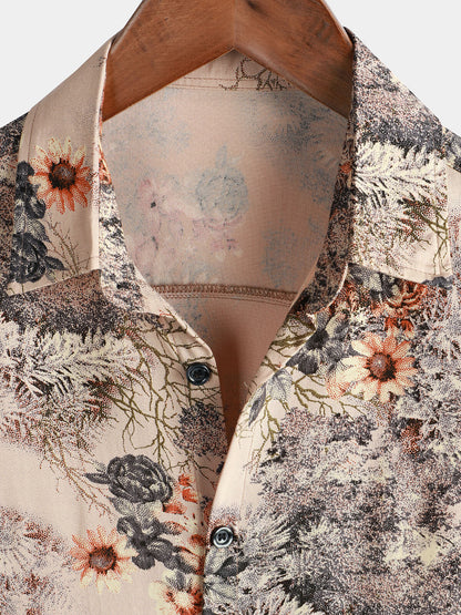 Men's Floral Print Retro Casual Button Up Shirt