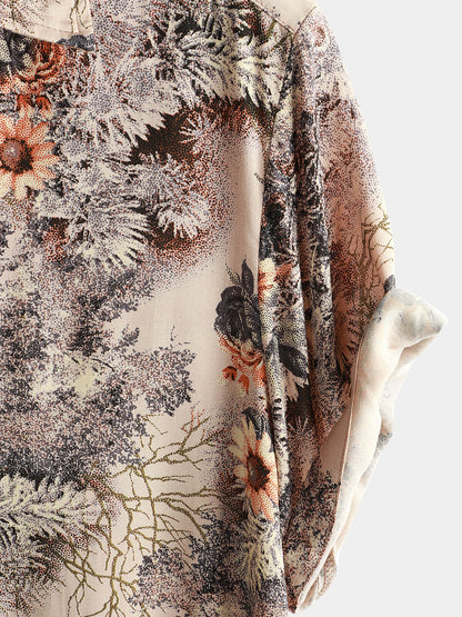 Men's Floral Print Retro Casual Button Up Shirt