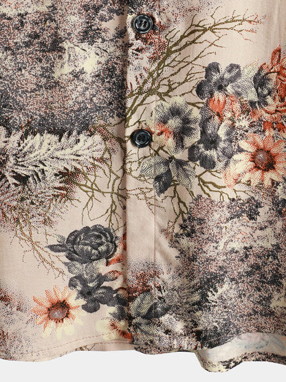 Men's Floral Print Retro Casual Button Up Shirt