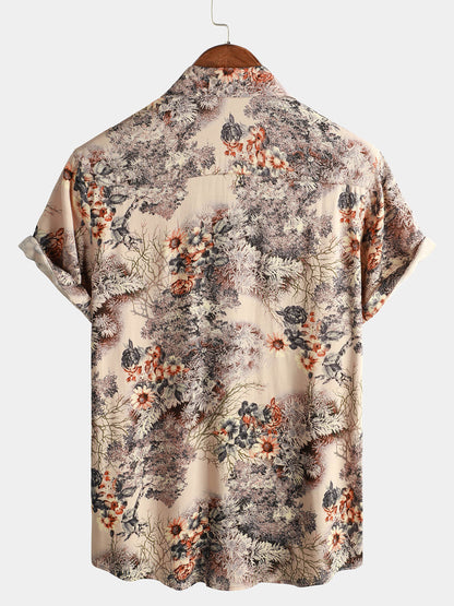 Men's Floral Print Retro Casual Button Up Shirt