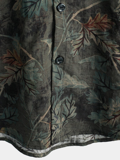 Men's Retro Leaf Short Sleeve Hawaiian Beach Shirt