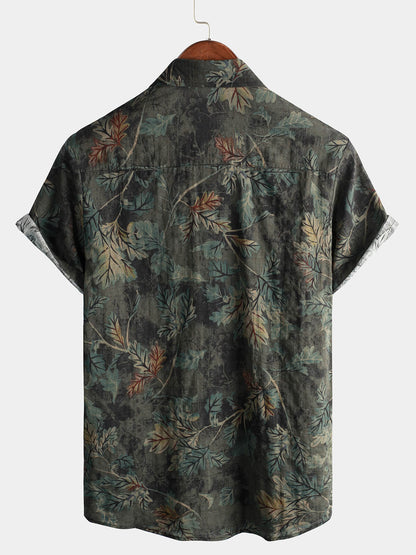 Men's Retro Leaf Short Sleeve Hawaiian Beach Shirt