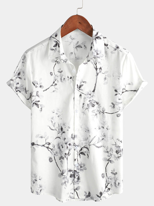 Men's Floral White Beach Hawaiian Shirt