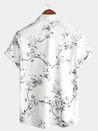 Men's Floral White Beach Hawaiian Shirt