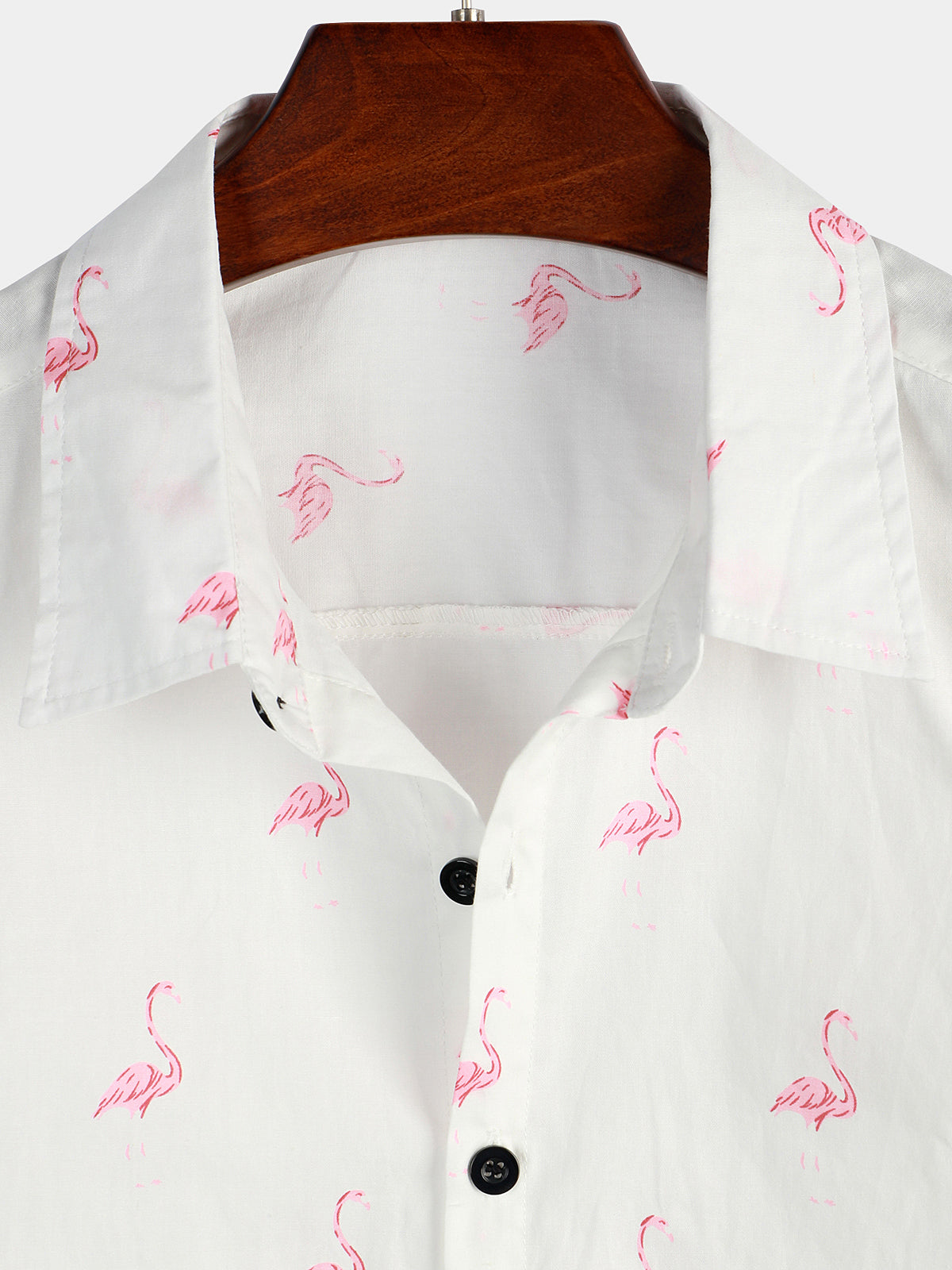 Men's Pink Flamingo Print Short Sleeve Button Up Shirt