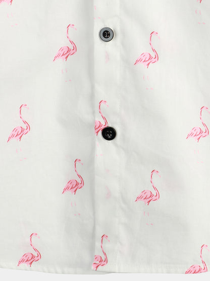 Men's Tropical Flamingo Animal Button Up Casual Hawaiian Holiday Short Sleeve Shirt