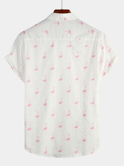 Men's Tropical Flamingo Animal Button Up Casual Hawaiian Holiday Short Sleeve Shirt