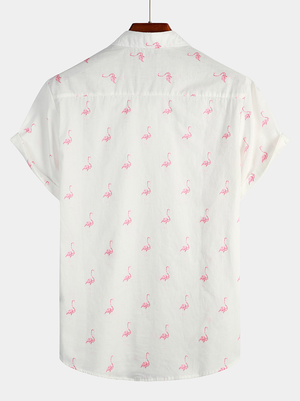 Men's Pink Flamingo Print Short Sleeve Button Up Shirt