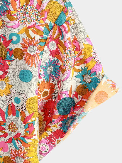 Men's Floral Cool Flower Summer Cotton Button Up Beach Short Sleeve Hawaiian Shirt
