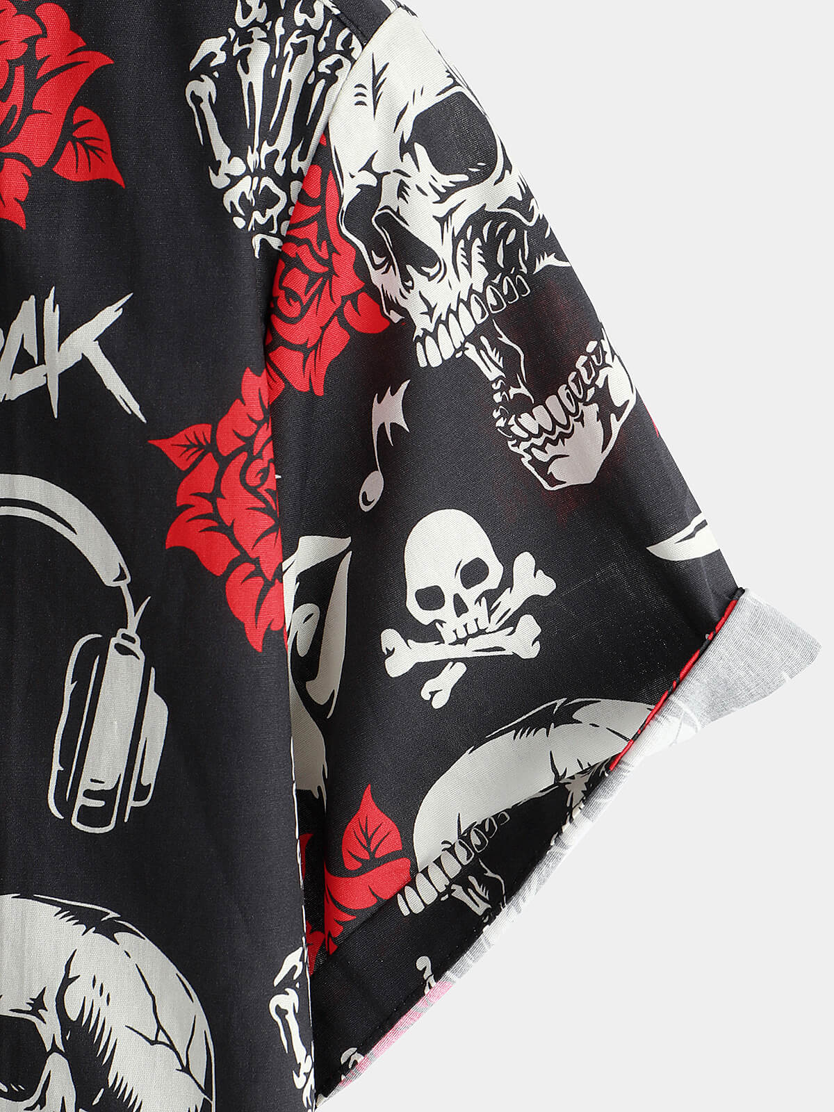 Men's Skull Rose Floral Punk Rocker Cool Rock Music Short Sleeve Hawaiian Shirt