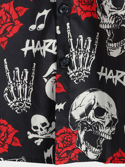 Men's Skull Rose Floral Punk Rocker Cool Rock Music Short Sleeve Hawaiian Shirt
