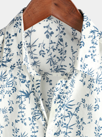 Men's Cotton Floral Button Up Summer Short Sleeve Shirt