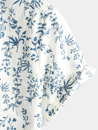 Men's Cotton Floral Button Up Summer Short Sleeve Shirt