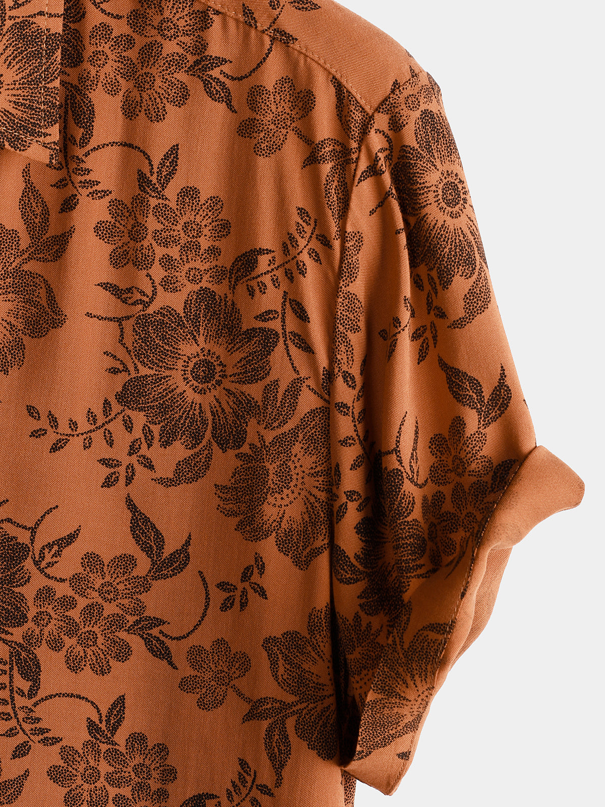 Men's Brown Floral Print Vintage Flower Holiday Breathable Short Sleeve Button Up Shirt