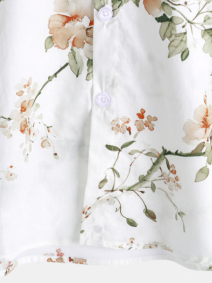 Men's Flower Print Cotton Hawaiian Floral Short Sleeve Shirt
