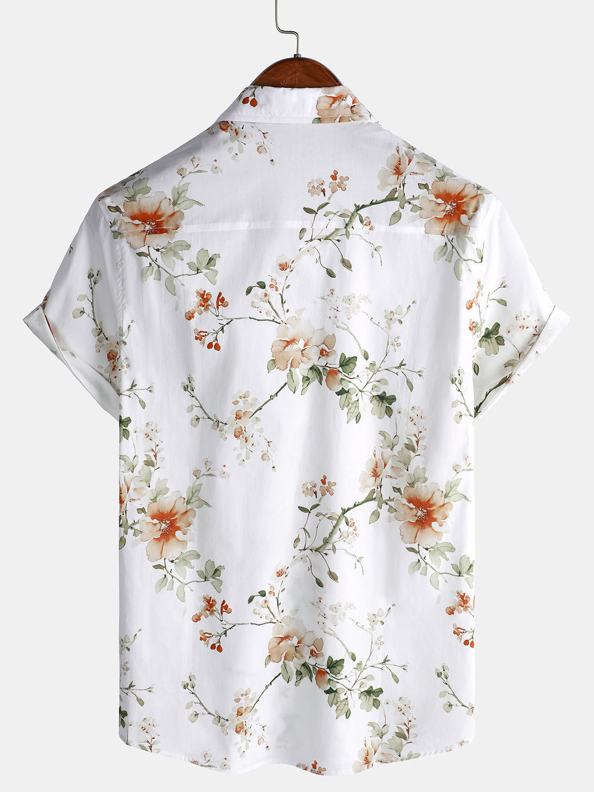 Men's Flower Print Cotton Hawaiian Floral Short Sleeve Shirt