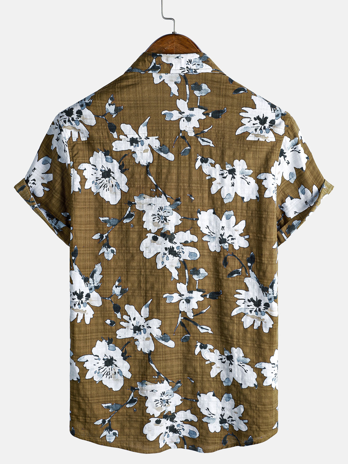 Men's Lightweight Breathable Cotton Tropical Style Short Sleeve Button Up Shirt