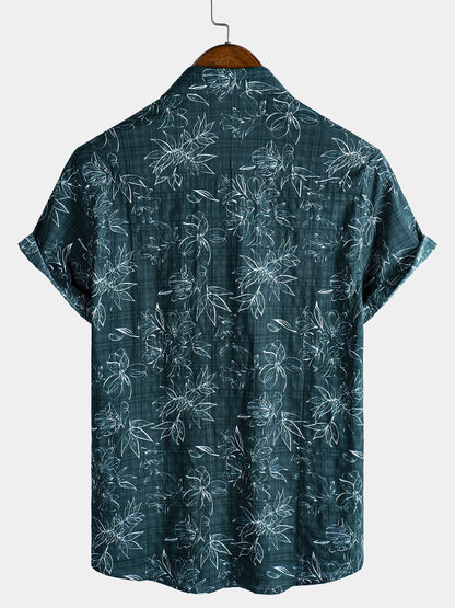 Men's Exotic Botanical Graphic Breathable Cotton Tropical Style Short Sleeve Resort Shirt