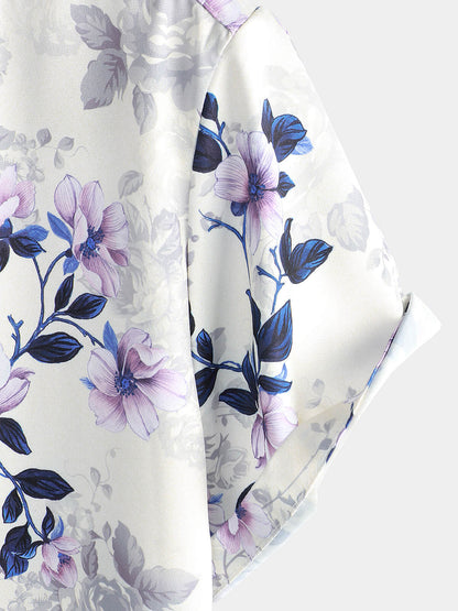 Men's Summer Short Sleeve Floral Print Casual Button Up Shirt