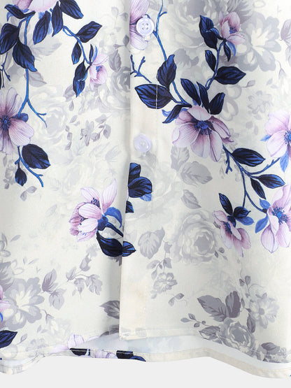 Men's Summer Short Sleeve Floral Print Casual Button Up Shirt