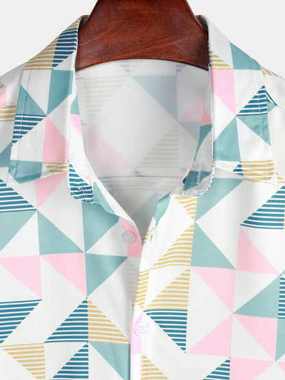 Men's Casual Art Triangle Geometric Print Summer Short Sleeve Beach Shirt