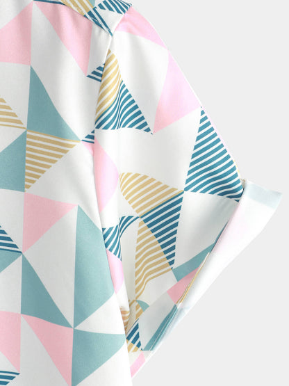 Men's Casual Art Triangle Geometric Print Summer Short Sleeve Beach Shirt