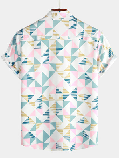 Men's Casual Art Triangle Geometric Print Summer Short Sleeve Beach Shirt