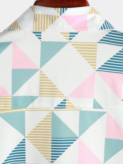 Men's Casual Art Triangle Geometric Print Summer Short Sleeve Beach Shirt