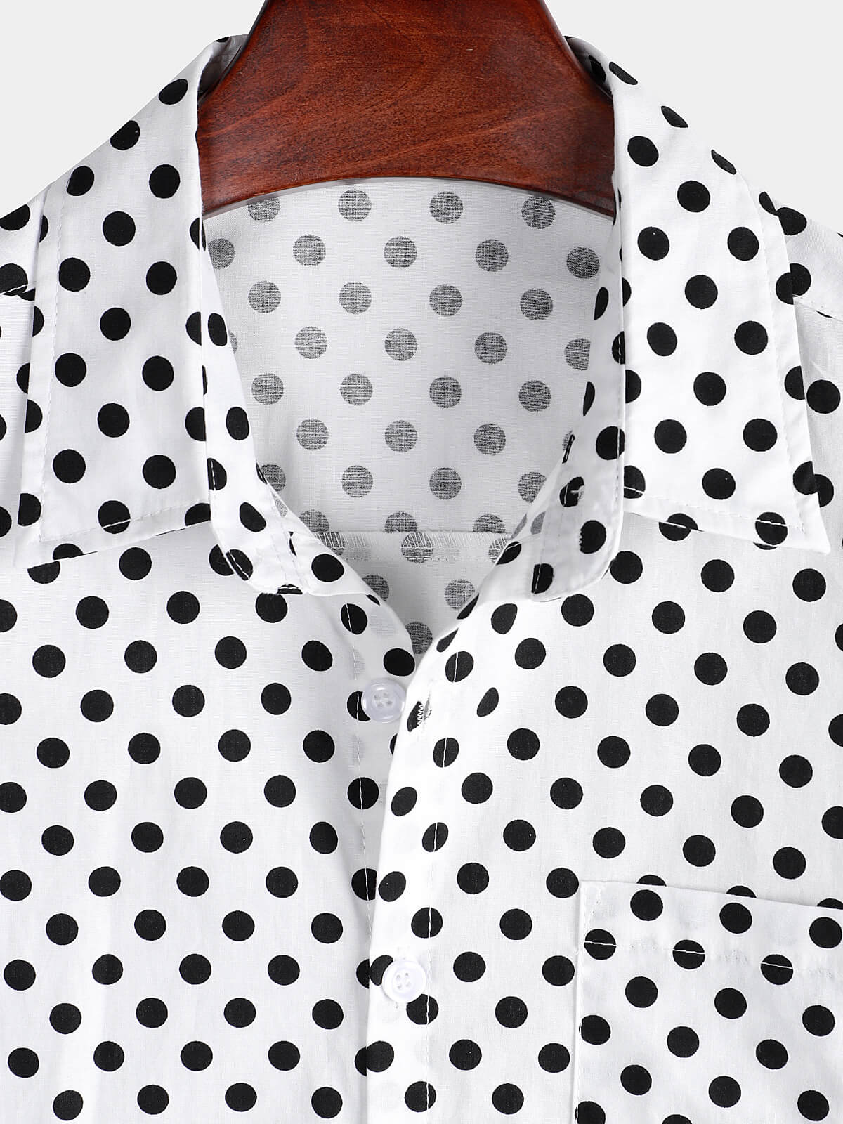 Men's Cotton Casual Polka Dot Summer White Pocket Short Sleeve Shirt