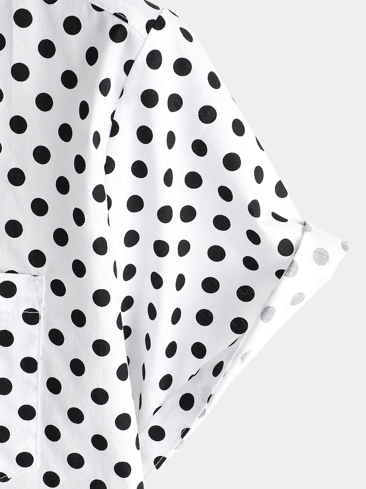 Men's Cotton Casual Polka Dot Summer White Pocket Short Sleeve Shirt