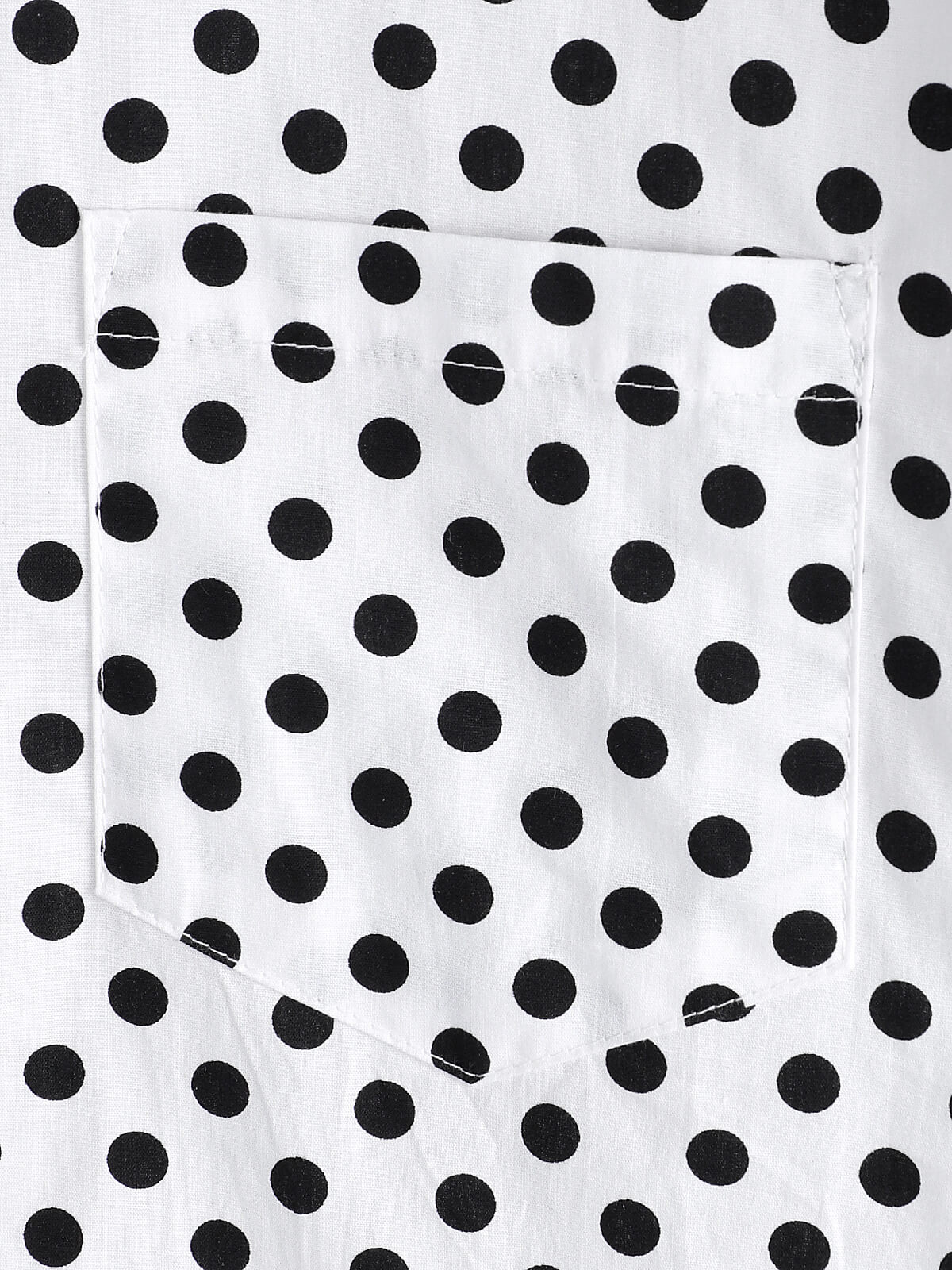 Men's Cotton Casual Polka Dot Summer White Pocket Short Sleeve Shirt