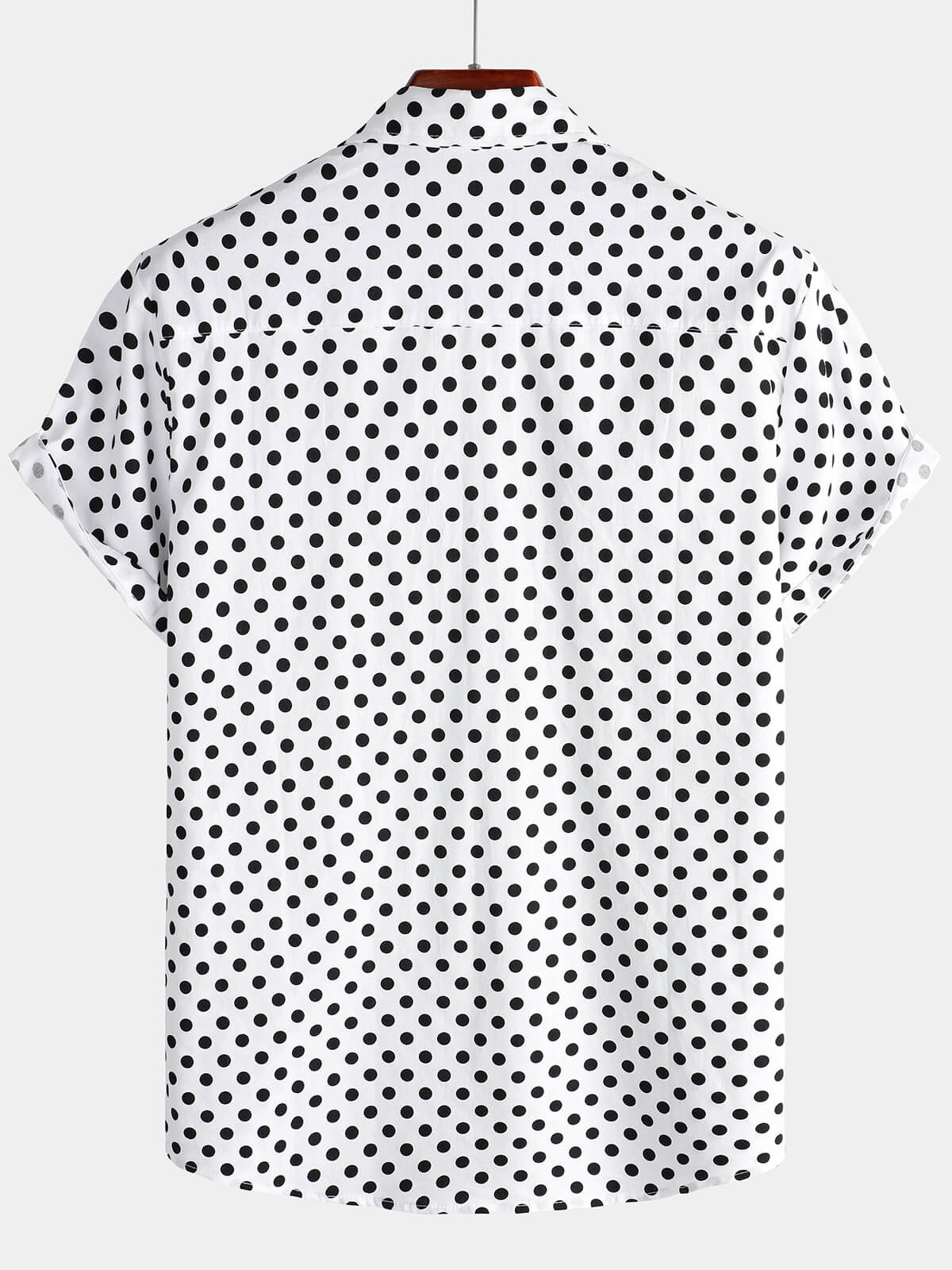 Men's Cotton Casual Polka Dot Summer White Pocket Short Sleeve Shirt