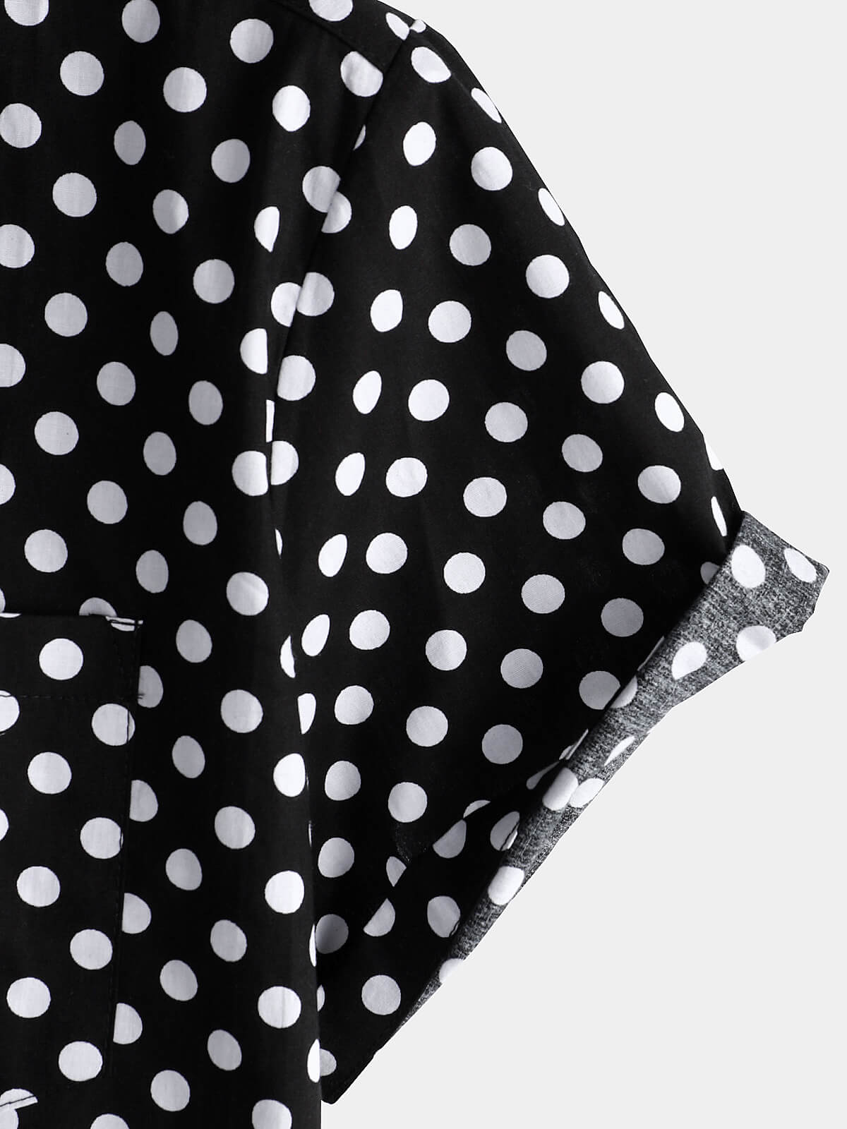 Men's Cotton Casual Polka Dot Summer Black Pocket Short Sleeve Shirt