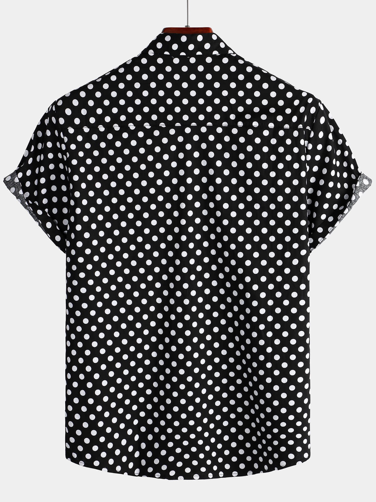 Men's Cotton Casual Polka Dot Summer Black Pocket Short Sleeve Shirt