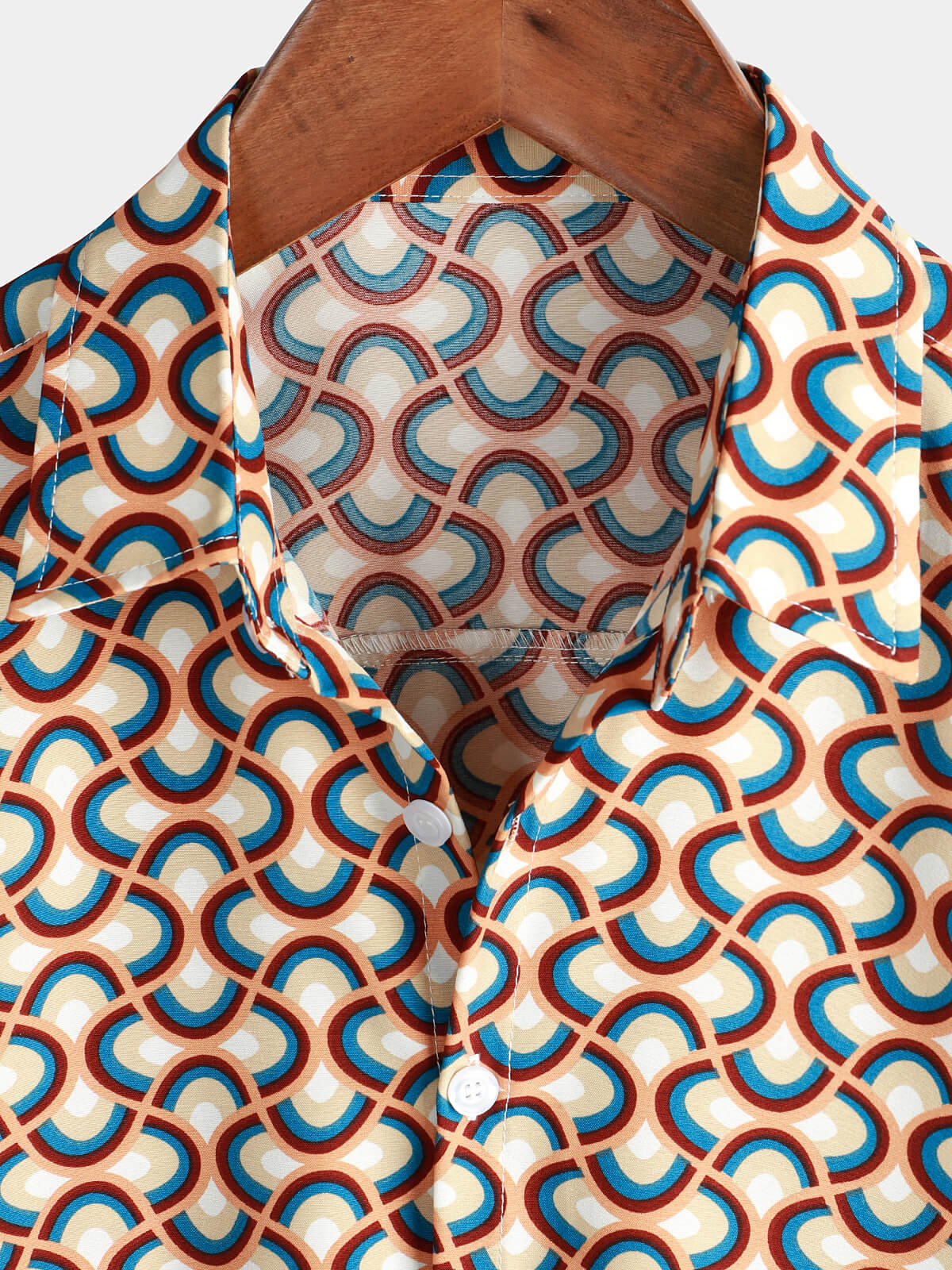 Men's Retro Button Up Vintage Geometric Circle Cool Summer Beach Short Sleeve Shirt