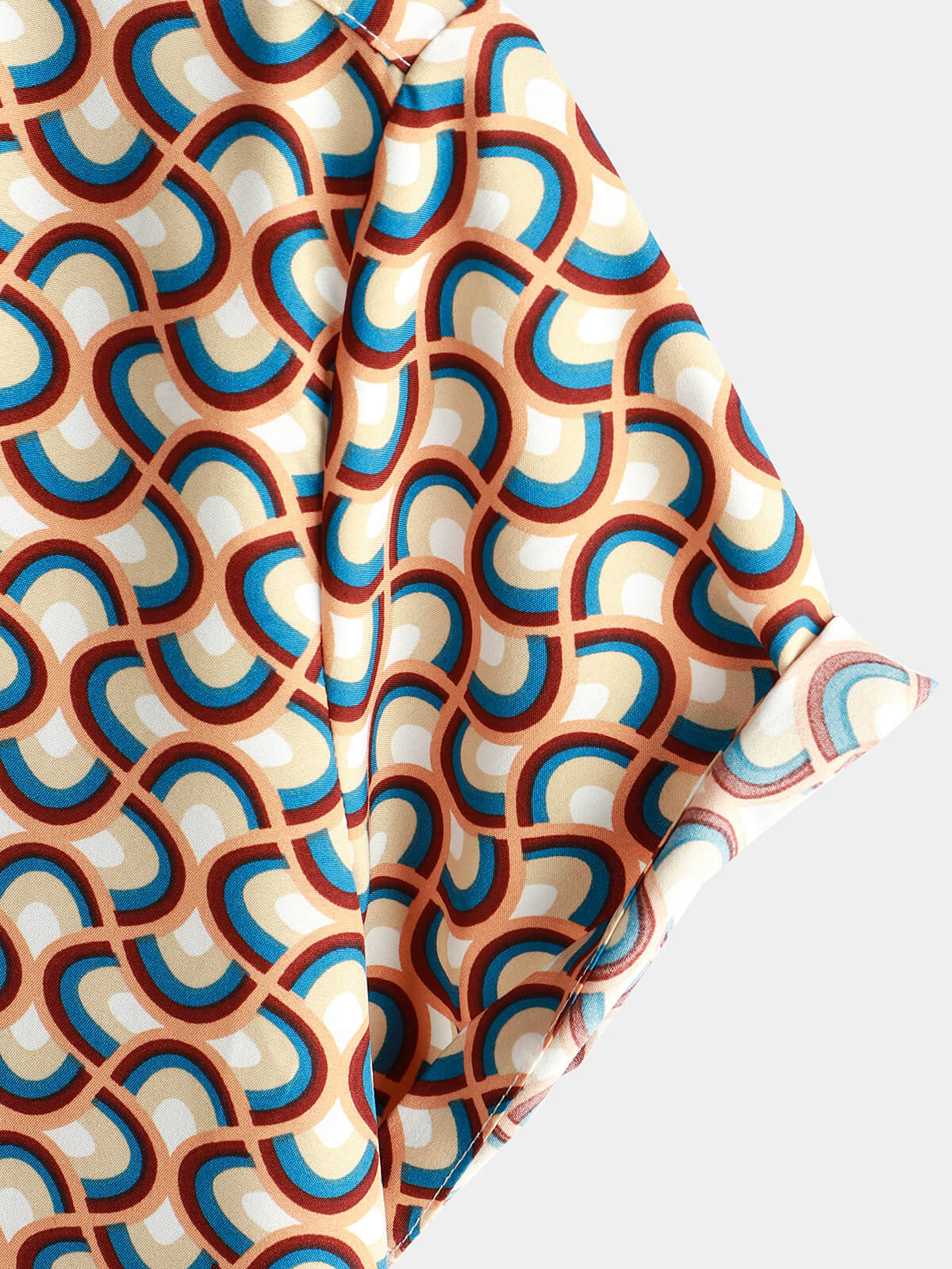 Men's Retro Button Up Vintage Geometric Circle Cool Summer Beach Short Sleeve Shirt