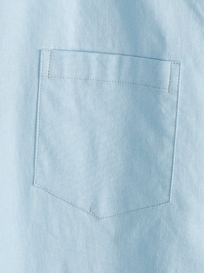 Men's Solid Color Linen Cotton Pocket Casual Short Sleeve Shirt