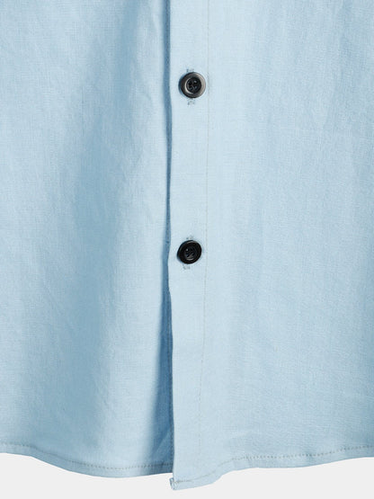 Men's Solid Color Linen Cotton Pocket Casual Short Sleeve Shirt