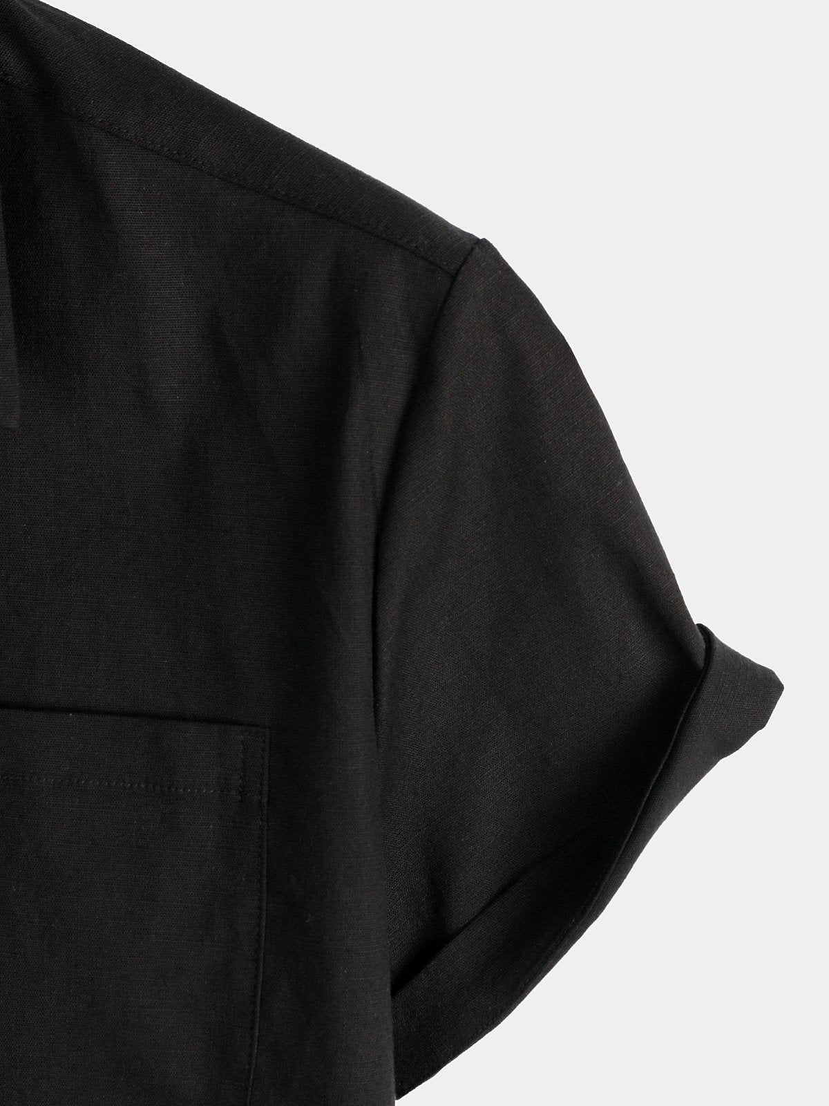 Men's Solid Color Linen Cotton Pocket Casual Short Sleeve Shirt