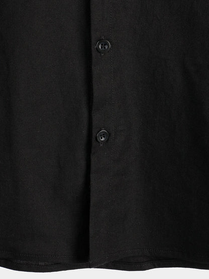 Men's Solid Color Linen Cotton Pocket Casual Short Sleeve Shirt