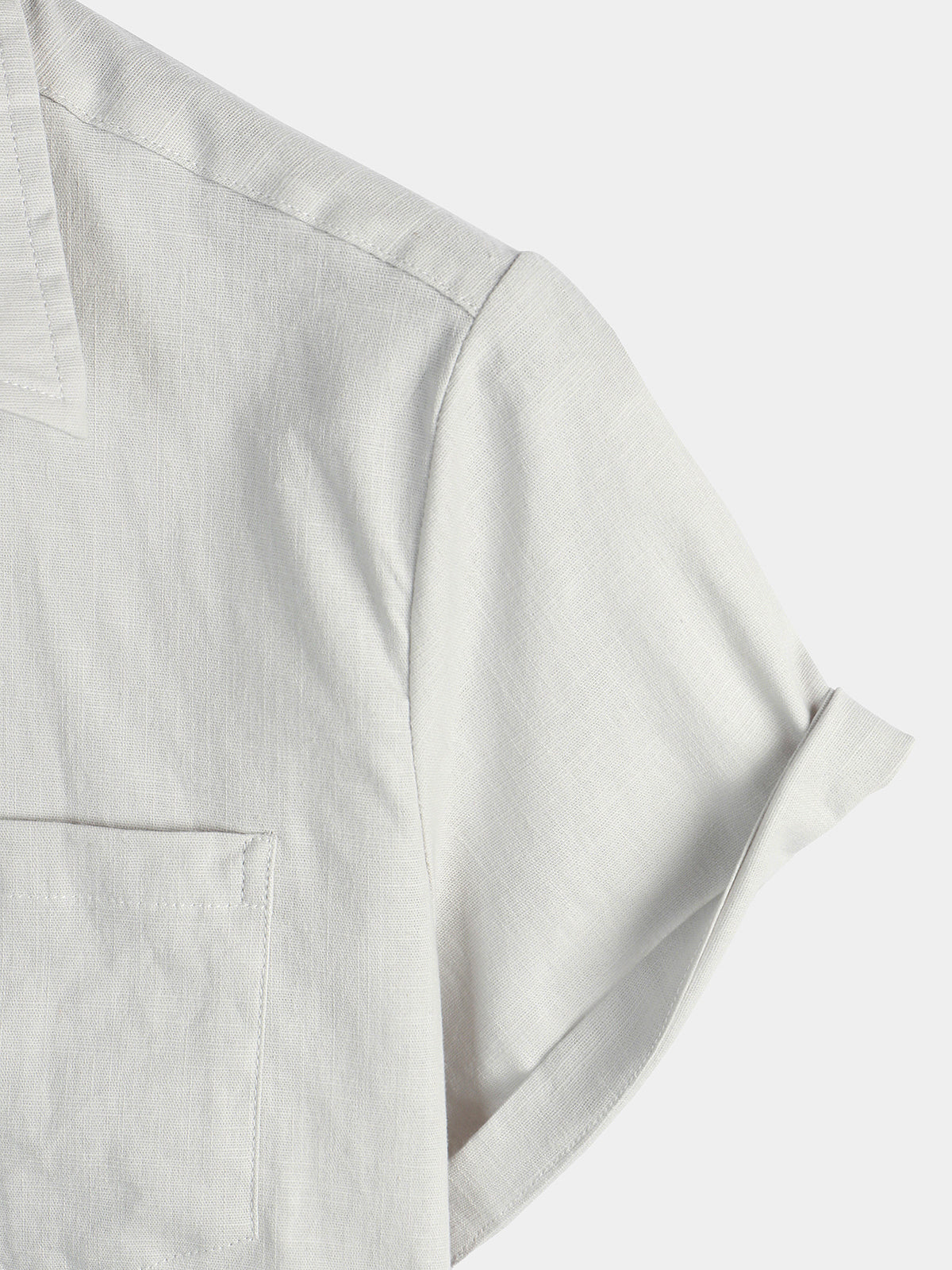 Men's Solid Color Linen Cotton Pocket Casual Short Sleeve Shirt