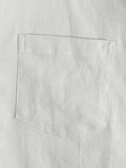 Men's Solid Color Linen Cotton Pocket Casual Short Sleeve Shirt