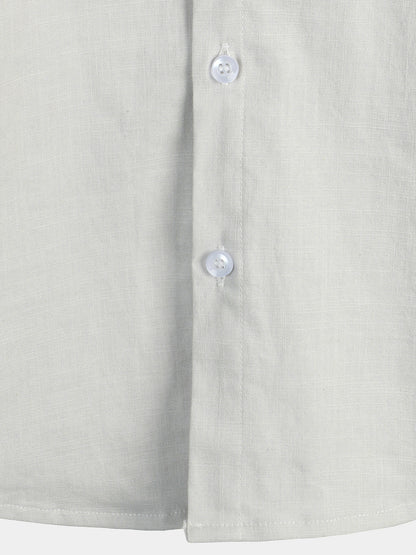 Men's Solid Color Linen Cotton Pocket Casual Short Sleeve Shirt